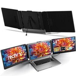 Laptop Screen Extender Triple Monitor - 14" Portable Monitor FHD 1080P Tri-screen Attachment Extended for Laptop Extra Screen Compatible with Windows 