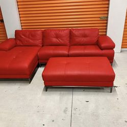 Red Leather sectional & ottoman set