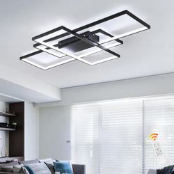 35.4 in. 50-Watt Modern Black Dimmable Integrated LED Flush Mount with Acrylic Shade For Kitchen Bedroom Living Room