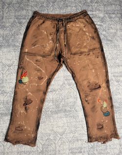Travis Scott x Jordan Fleece Pants Custom 1/1 Reworked Embellished Bleached Distressed Paint Stained dyed treated Pants