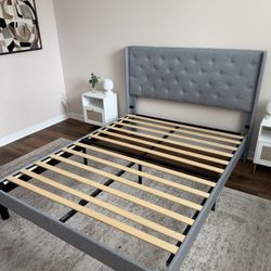 Queen Bed Frame with Wingback Headboard