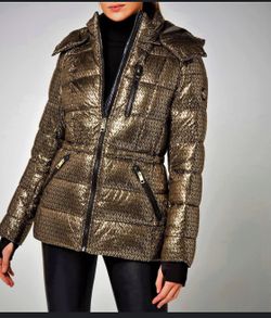 NEW  MICHAEL Michael Kors  Metallic Foil Print Puffer Jacket Size XL