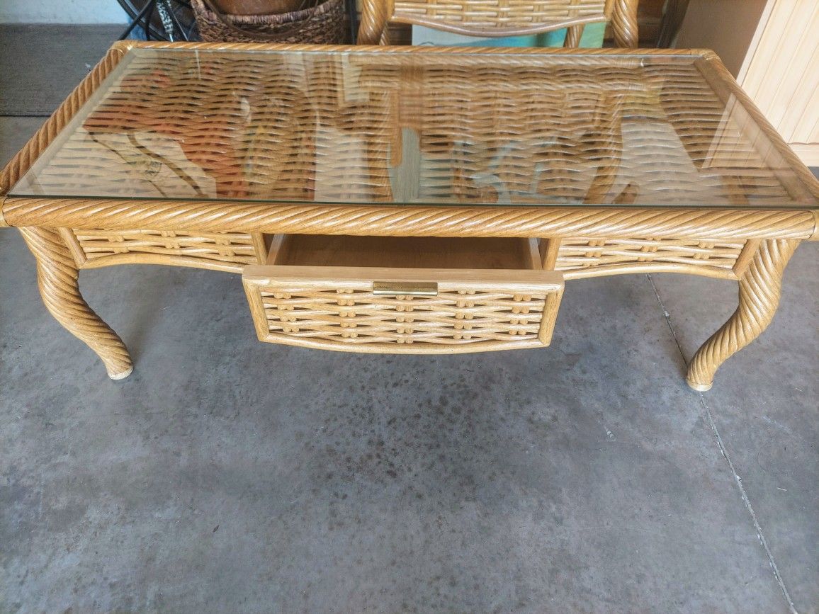 Beautifully Crafted Solid Rattan Glass Top Coffee Table