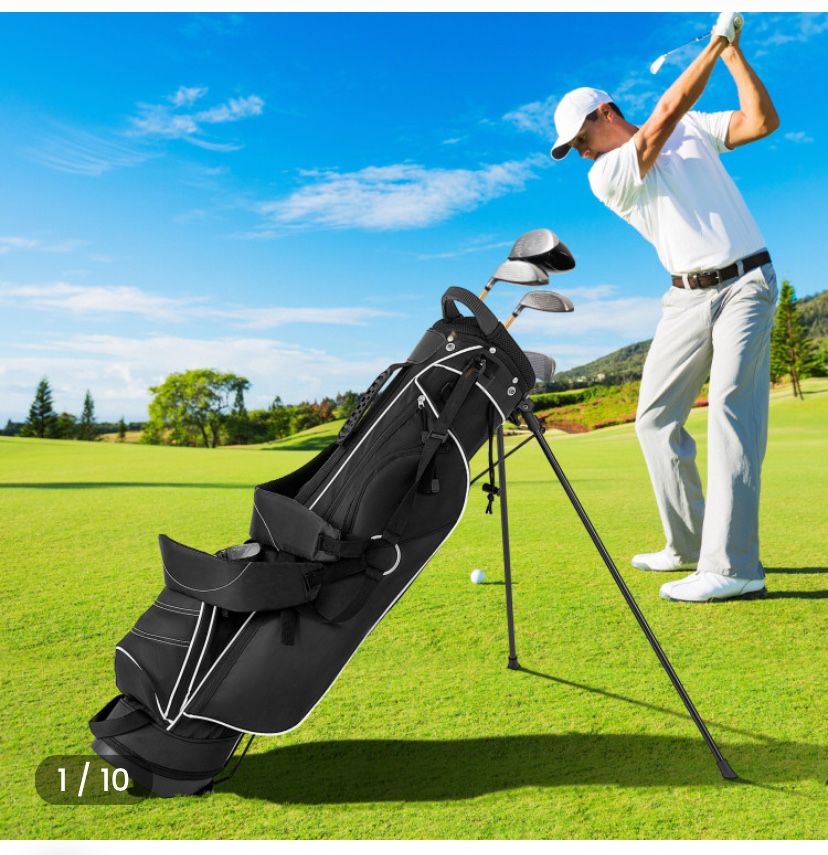 Costway Golf Stand Bag With 4 Way Dividers Carry Organizer Pockets