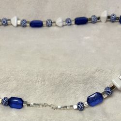 Elegant Blue And White Necklace And Earring Set