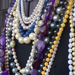 15 Vintage Costume Jewelry Multi- Color Necklaces