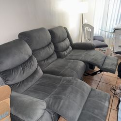 2 Reclining Sofa  Sectional Gray 