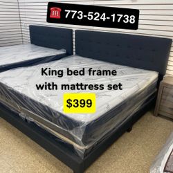 King Size Complete Bed Set Headboard Frame With Mattress And Box Spring $399 Only 