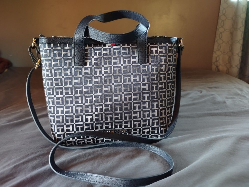 Tommy Hilfiger Blue & White Checkered Tote Purse