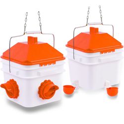 10 Pounds Chicken Feeder and 2 Gallon Chicken Waterer,High-Capacity Hanging Chicken Feeder and Waterer Set for up to 15 Chicks/10 Adult Chickens(Orang