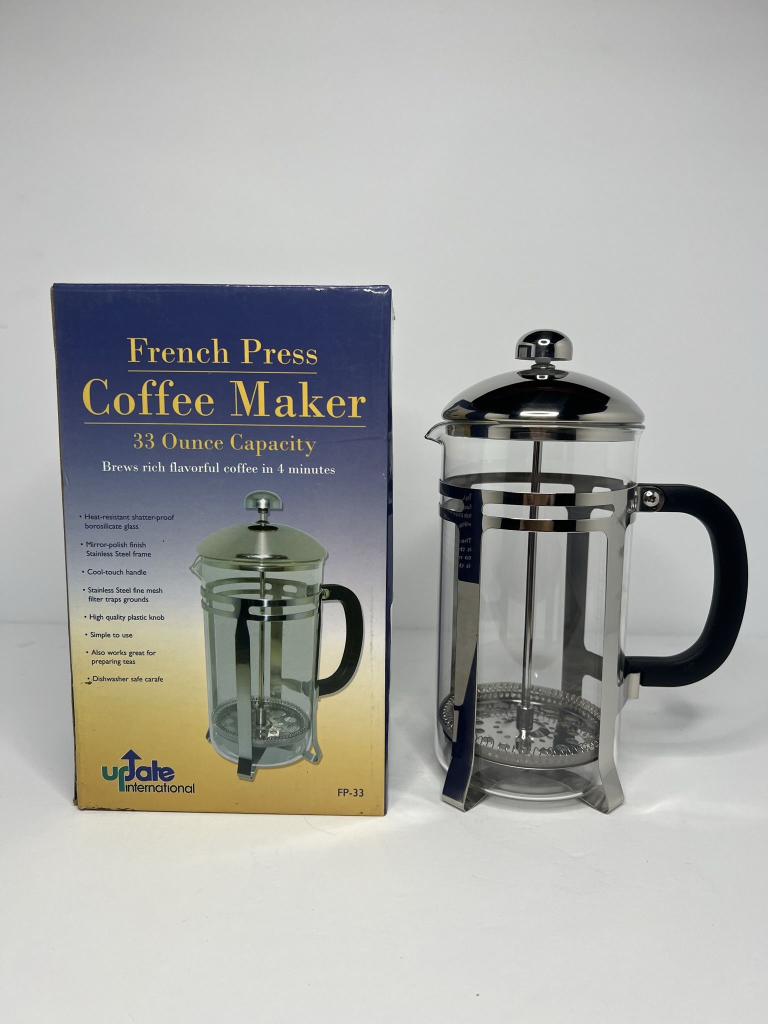INTERNATIONAL STAINLESS 33 OZ FRENCH PRESS COFFEE MAKER FP-33 NEW IN BOX