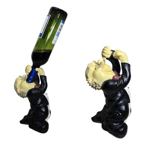 Vintage Funny Wine Bottle Holder Waiter Drinking Big Mouth Resin 10" H Rare