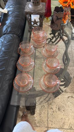 Vintage Depression, Pink Swirl Tea Cups