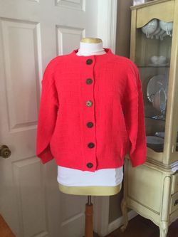 Vintage Lindsay Gray Acrylic Hot Pink cardigan sweater