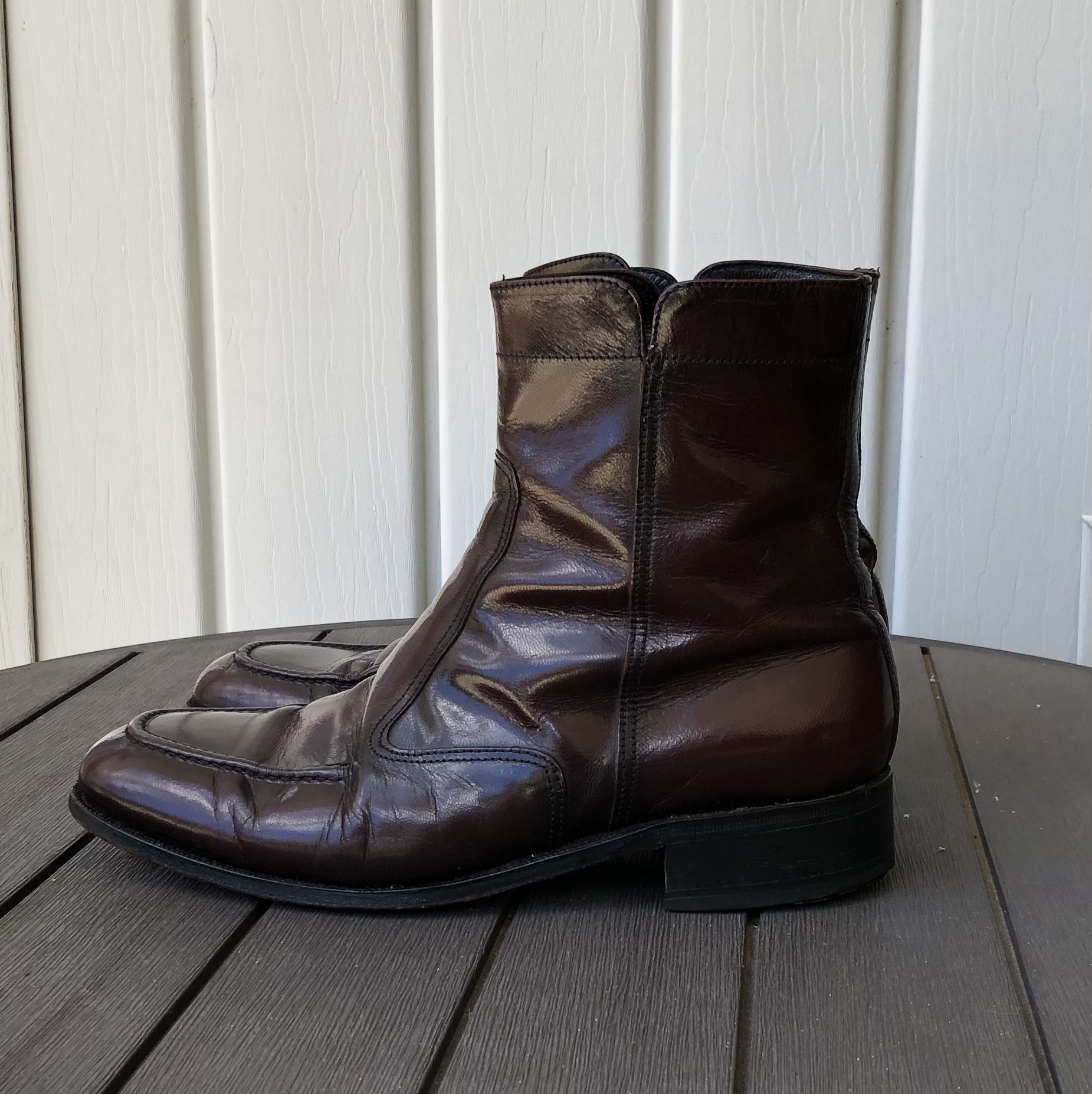Vintage Florsheim Burgundy Leather Beatle Boots Zip Disco Hipster Size 8