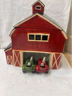 Cracker Barrel Barn Cookie Jar & Tractor Shakers