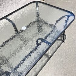New in Box $70 Large Outdoor Patio Metal Table 59x36x28 Inches Tempered Glass w/ Umbrella Hole