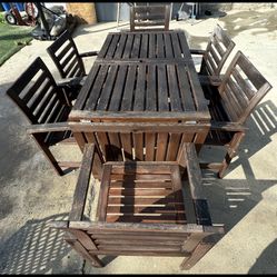 Patio Wooden Extendable Table And 6 Chairs 