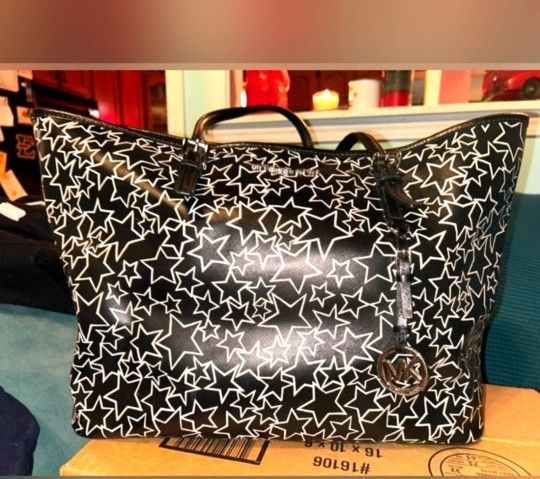 Michael Kors Black and White Star Tote Bag