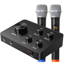 Rybozen Wireless Microphone Karaoke Mixer System, Dual Handheld Wireless Microphone for Karaoke, Smart TV, PC, Speaker, Amplifier, Church, Wedding - S