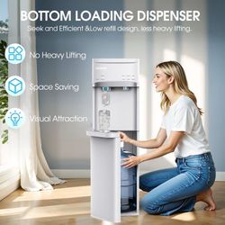 Water dispenser with Ice Maker, SOOPYK Self Cleaning, Bottom Load, Fits 3-5 Gallon, 22lbs Ice/24H, Hot/Room/Cold, Child Lock,White, NEW