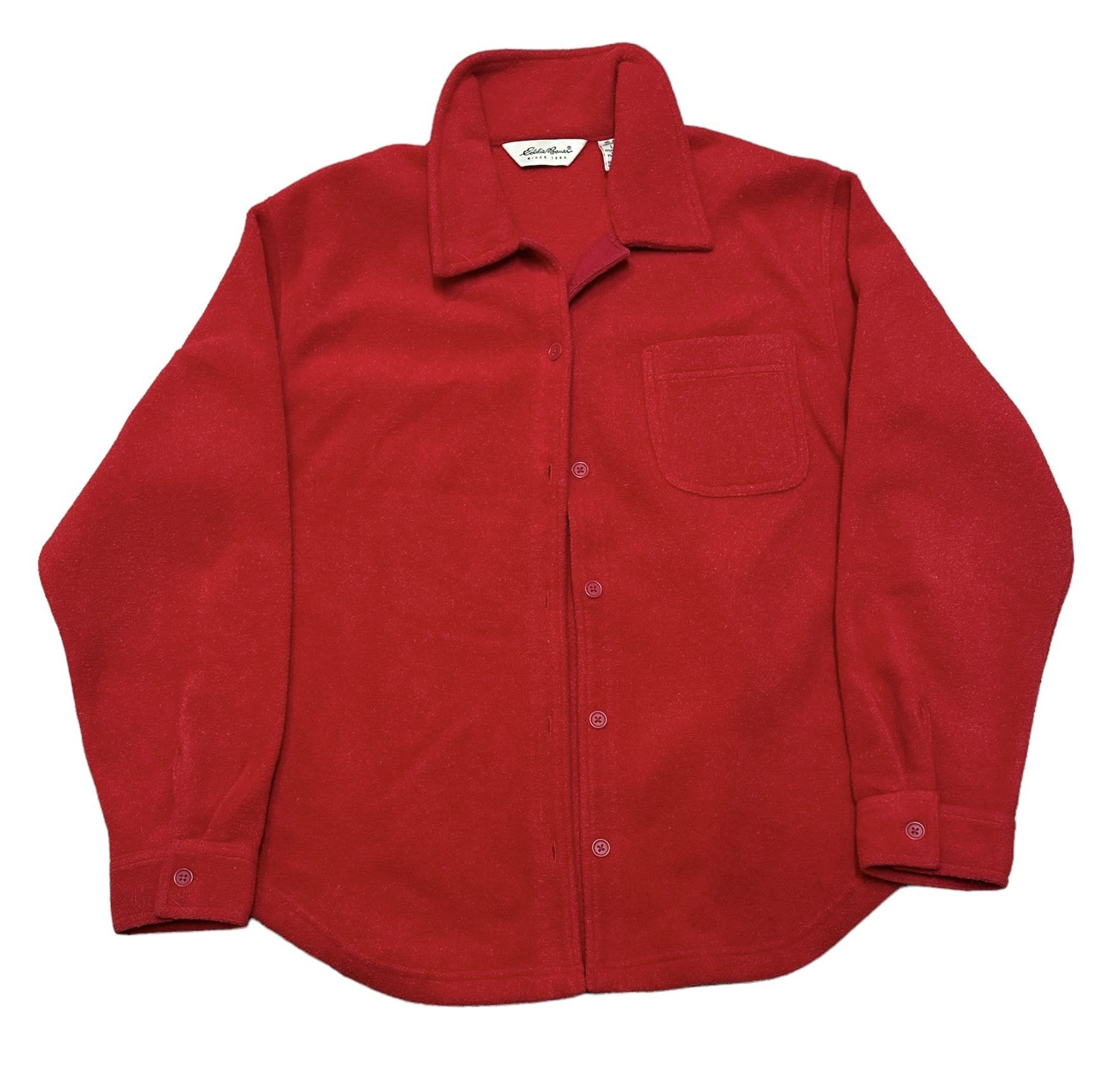 Eddie Bauer Women’s Red Fleece Pocketed Button Down Shirt Teddy Jacket Size L/G