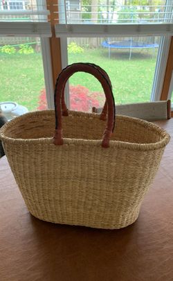 Woven Tote Bag with Leather Handles