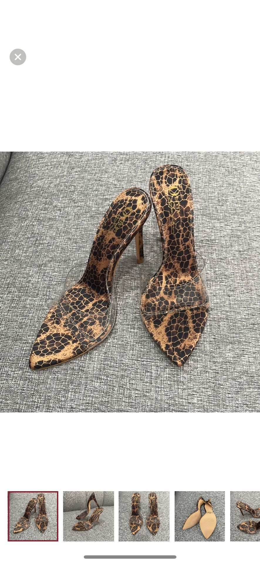 New Olivia Jaymes Women's Transparent Leopard Pattern Stiletto Heeled Mule Sandals   Size 8 - 8.5 - 9 available  
