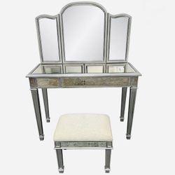 Pier 1 Imports - Vanity Silver Adjustable Mirror And Stool