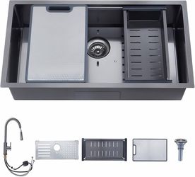 30" Undermount Workstation Kitchen Sink 304 Stainless Steel with Faucet
