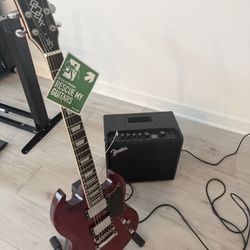 Penny • Harley Benton DC-Custom Il Cherry & Fender Mustang LT25 Amp