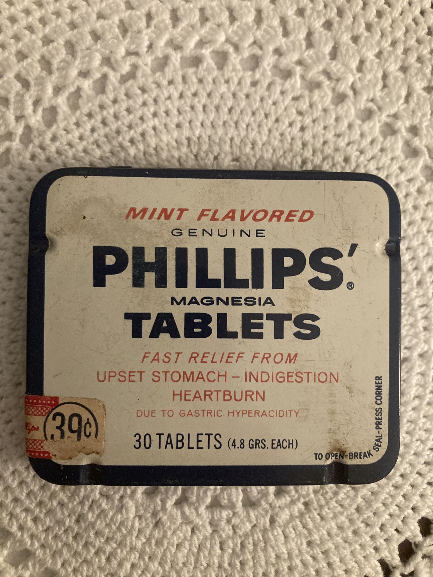 Vintage Phillips’ Milk of Magnesia Tablets Tin 35 cents - Tin Is Not Empty.