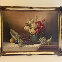 Vintage Floral Still Life Oil Painting On Canvas