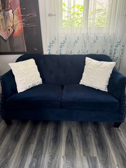Navy Blue Velvet Loveseat – $200 OBO