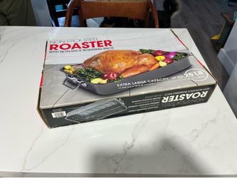 Nonstick steel roaster with nonstick roasting rack extra large 25 pound capacity Nonstick steel roaster with nonstick roasting rack extra large 25 pou