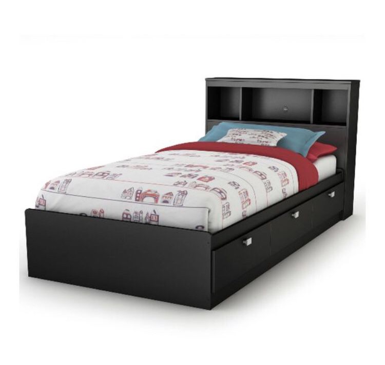 Spark Twin Storage Bed and Bookcase Headboard Black, A5-129