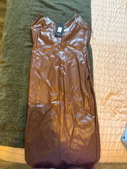 Fashion Nova Brown Faux Leather Slip Dress with Tags