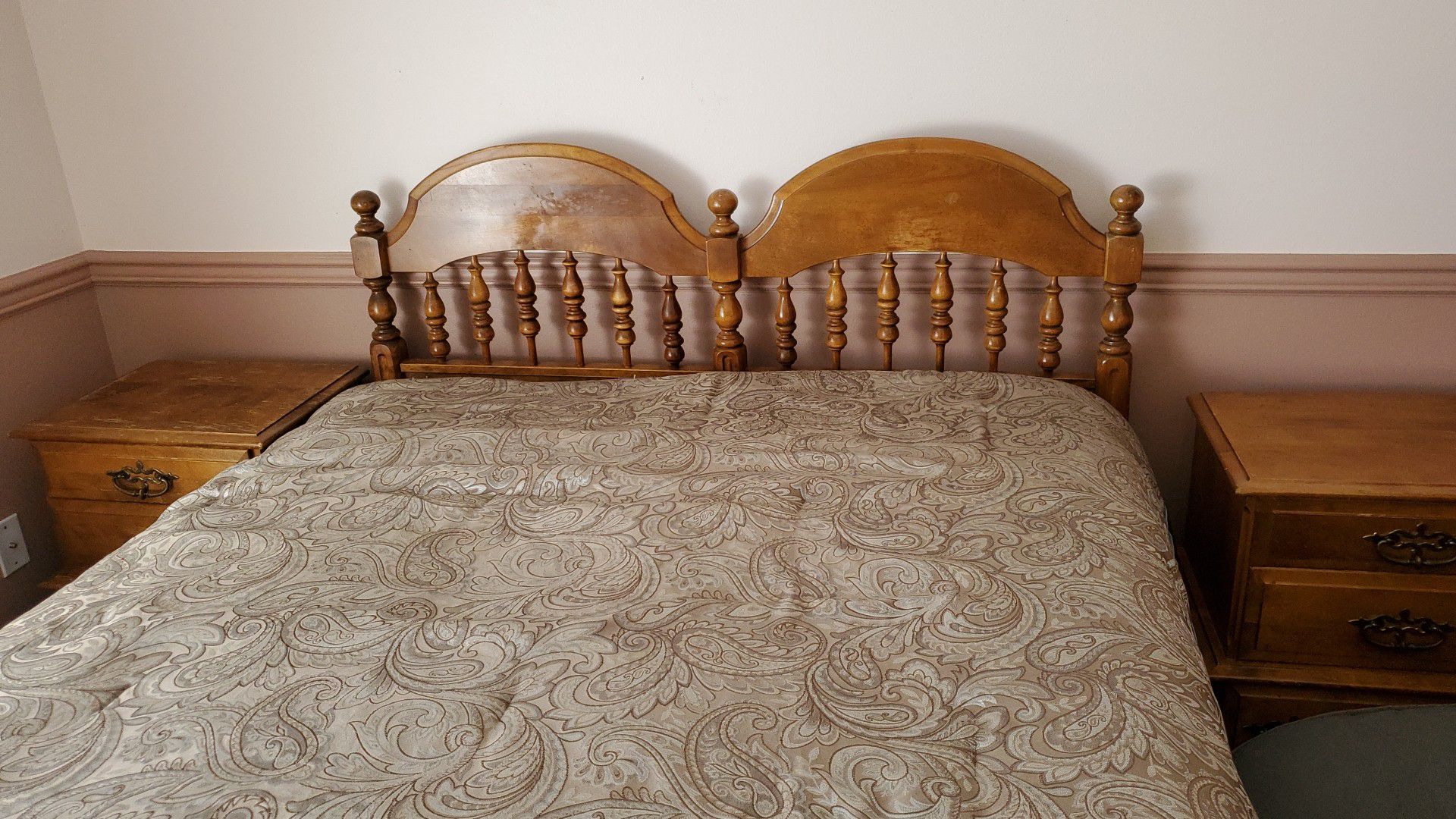 Queen size mattress, box springs, frame and headboard