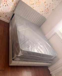 NEW BED FRAME QUEEN SIZE WITH MATTRESS AND BOX SPRING