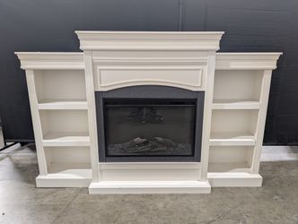 Atraflame White Electric Fireplace TV Stand with Side Shelves