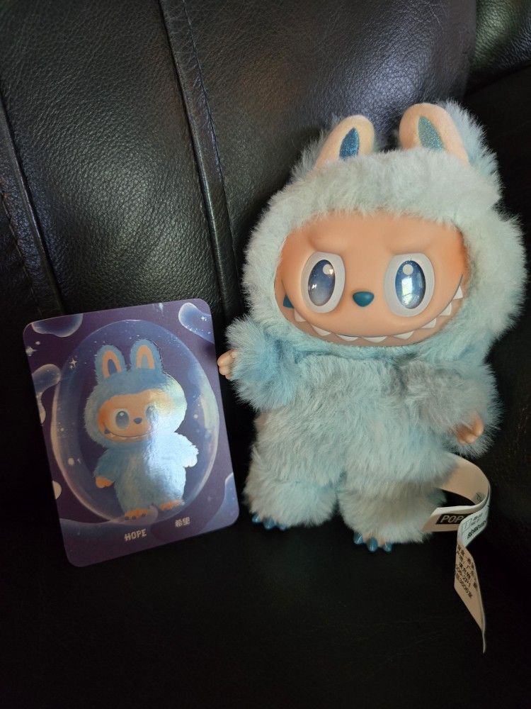 Labubu Big Into Energy Hope blue color plush toy keychain