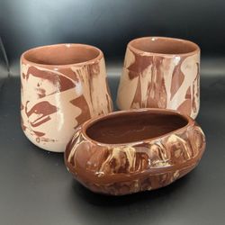 'Clays In Calico' Cardwell Montana Vintage Marbles Pottery, Set of 5