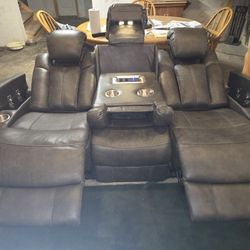 Set Of Ashley Green Leather Couch And Love Seat
