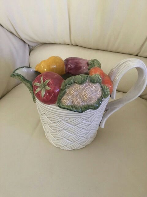 Retired Fitz & Floyd Vegetable Garden Basket Weave Water Pitcher MINT 1 1/2 Quart