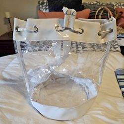 Clear White Bucket Tote Drawstring Backpack