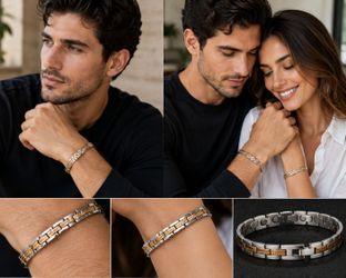 Unisex Two-Tone Stainless Steel Magnetic Bracelet 7” Gold Silver Link Jewelry