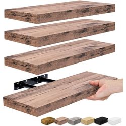 SORBUS 24” Wall Décor Mounted Floating Shelves Set of 4  - Mahogany