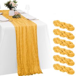 6 Pack Gold Cheesecloth Table Runners 20x120 Inch Gauze Table Runner 10FT Easter Cheese Cloth Table Runner Rustic Sheer Runner For Wedding Baby Shower