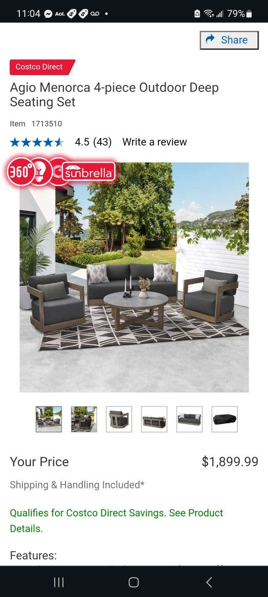 Agio Menorca 4-piece Outdoor Deep Seating Set $1,500