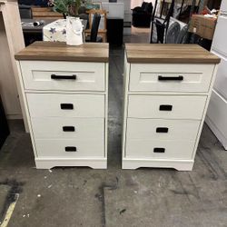 2 Pack 31.9 inch Tall End Table,Side Table for Living Room, 3 Drawers Nightstand for Bedroom,Antique White